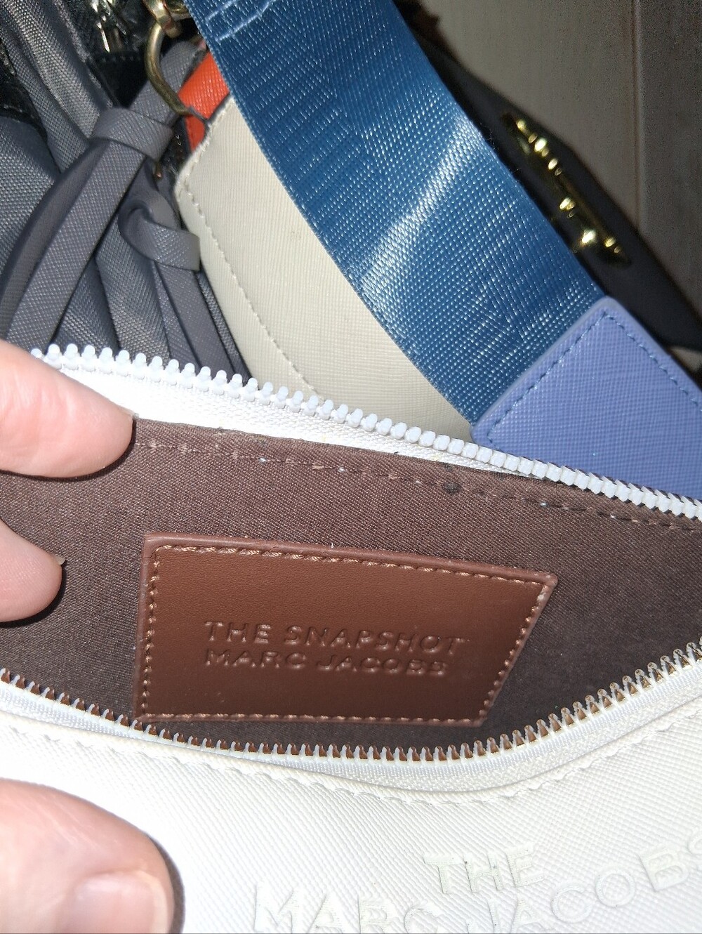 Marc Jacobs Two-Tone Lilac and Orange Snapshot Crossbody with Logo Strap - Picture 4 of 5